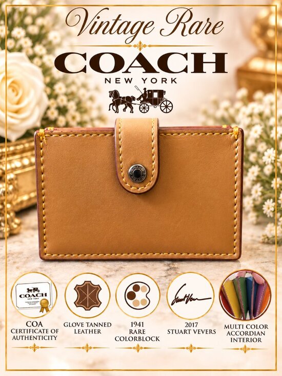 Coach Handbags - COACH RARE Glovetanned Leather Colorblock Accordion Card Case | 2017 Stuart COA